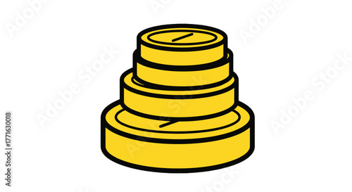 A stack of gold coins, each outlined in black, forms a layered pile, symbolizing financial growth on transparent background.