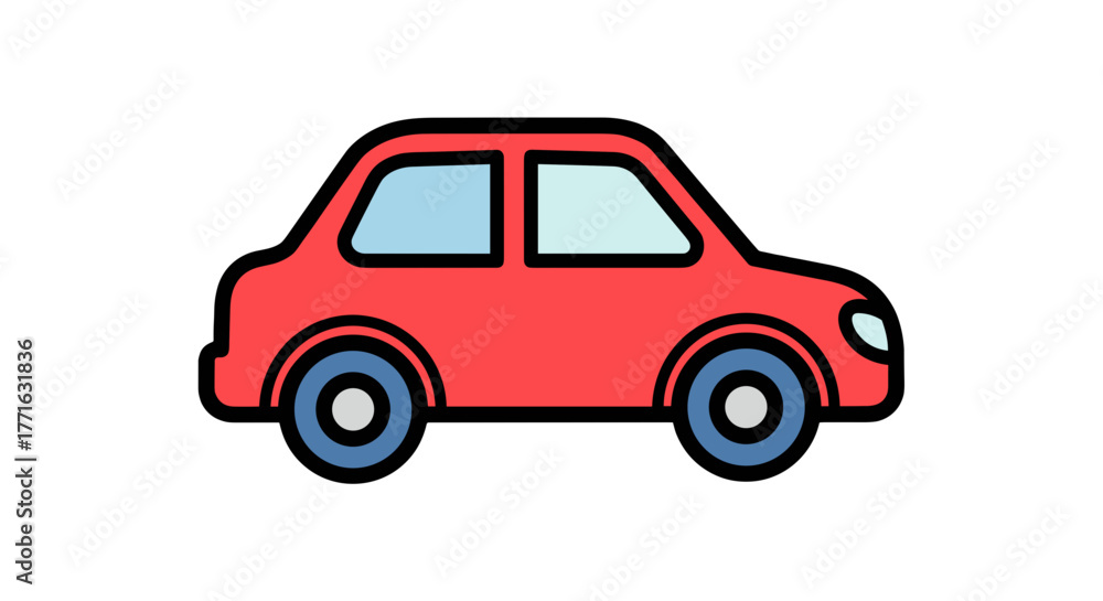 Naklejka premium Stylized vector illustration of a compact, red vehicle with rounded features on a transparent background, a playful design.