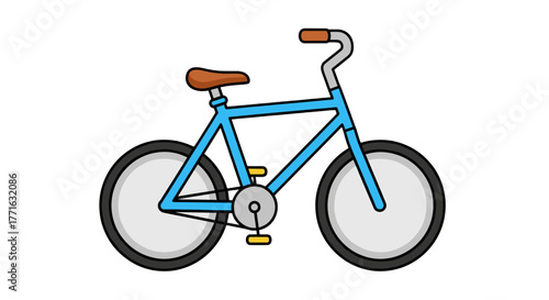 A light blue bicycle with a brown seat and handlebars is isolated on a transparent background in a cartoon style.