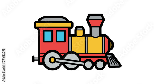 A cartoon train engine, rendered in bold lines and bright colors, evokes childhood nostalgia and playful imagination.