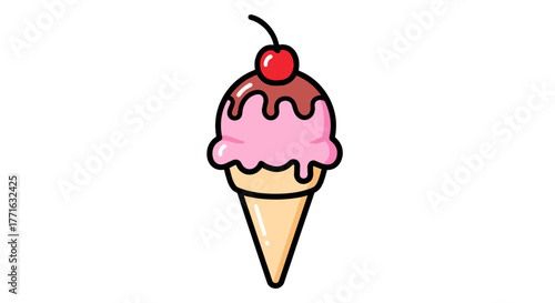 A delightful pink ice cream cone with a cherry on top, perfect for a sweet treat on a warm day, so delicious!