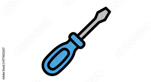 A blue handled flathead screwdriver on a stark transparent background, ideal for construction or a repair projects.