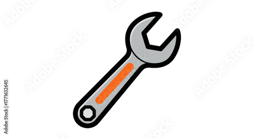 A gray and orange wrench sits on a transparent background, a tool to help construct and repair mechanical tools or things.