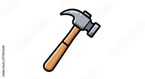 A standard hammer tool with a metal head and wooden handle, commonly used for construction and home improvement tasks.