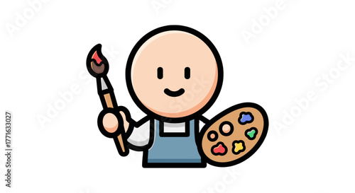 An artist stands with a palette, ready to create, bringing vibrant imagination to life on canvas with every stroke.