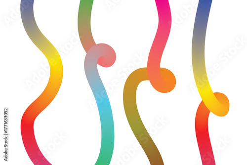 Multiple Abstract Gradient Ribbons Curving and Intertwining on a White Background vector