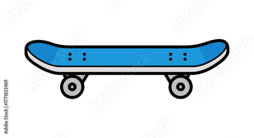 A blue skateboard with a silver outline and transparent background, ready for extreme sports and urban street rides.