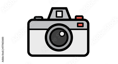 Iconic camera illustration. Design emphasizes a simple and stylized digital age representation of a classic photography tool.