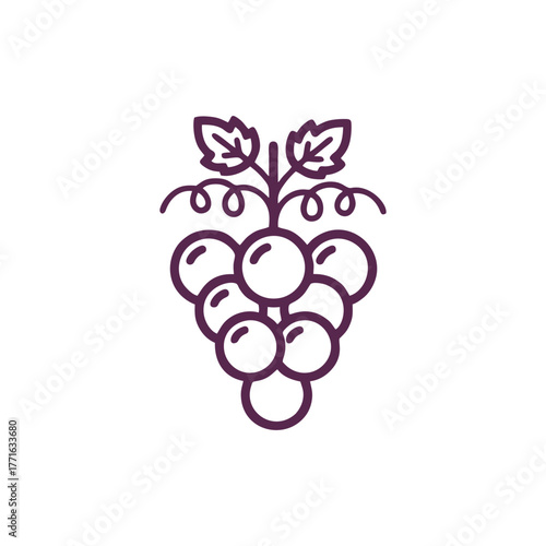 Grape Icon - Outline Bunch of Grapes, Vine, and Leaves Logo