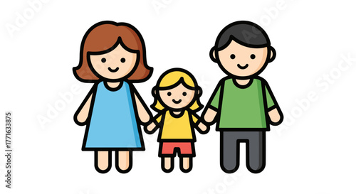 Illustration of a nuclear family with a mother, father, and child, symbolizing love, togetherness, and family values. 