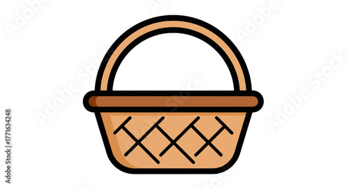 A captivating illustration of a woven basket with a curved handle, perfect for picnics and market hauls, icon design.