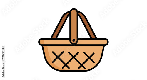 A woven picnic basket with a handle, ready for outdoor adventures and delightful snacks in the sunny countryside.