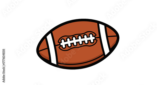 Illustrated american football, featuring brown leather, laces, white stripes. Great for team sports and game day events.