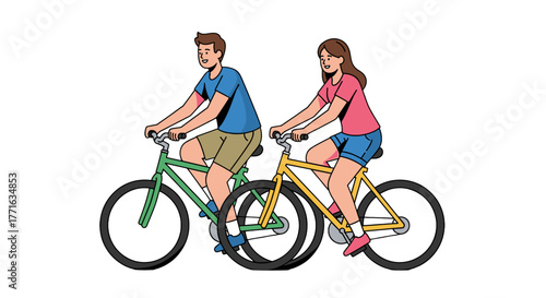 Couple riding bicycles together.