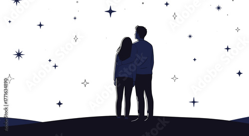 Couple silhouette looking at the stars.