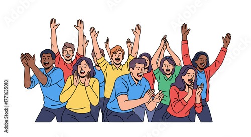 A cheering crowd of diverse people illustration