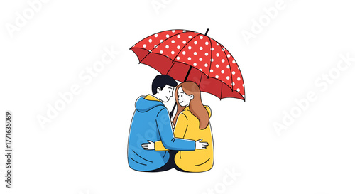 Romantic couple under the umbrella.