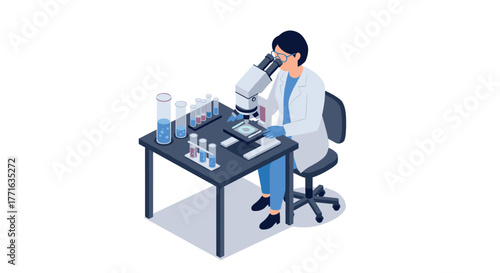 Scientist examining sample with microscope in modern laboratory setting