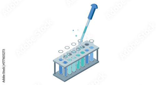 Isometric laboratory scene with pipette and test tubes