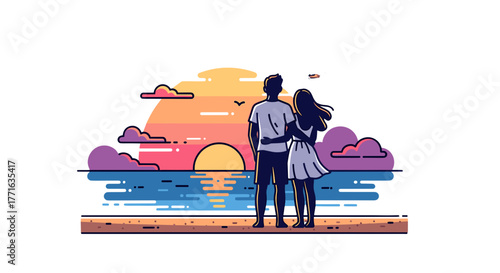 Couple enjoying the sunset at the beach.