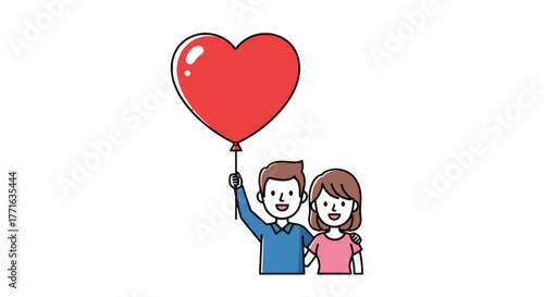 Couple holding heart-shaped balloon.