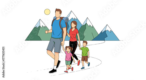 Family hiking in the mountains.