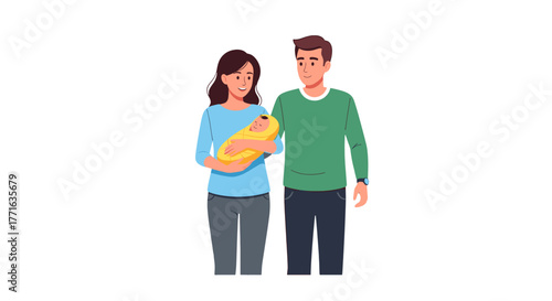 Proud parents hold their newborn baby.