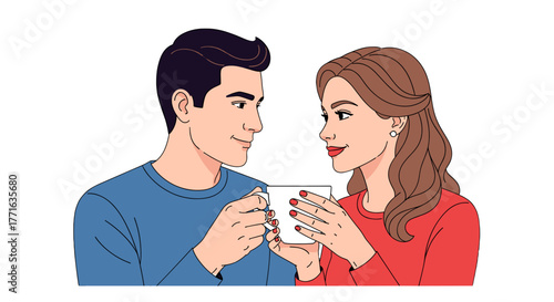 A couple sharing a cup of beverage