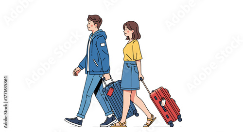 Couple with luggage traveling together.