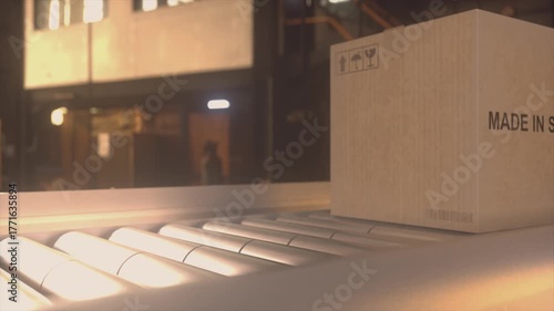 Industrial Packaging Scene With Box Marked Made in Spain Under Warm Light