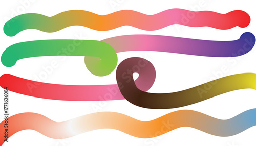 Horizontal Gradient Waves and Swirls in Various Colors on White Background Keywords: abstract, art, background, blue, bright, celebration