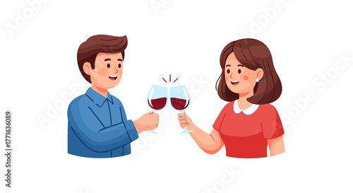Couple celebrating with glasses of red wine