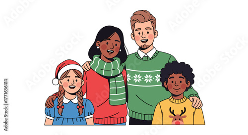A family illustration in Christmas.