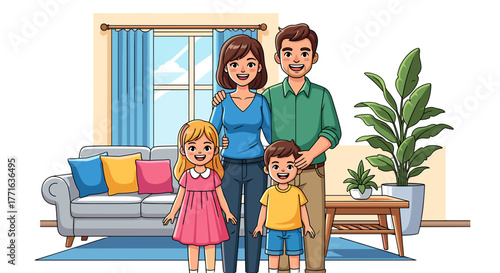 Family portrait in living room