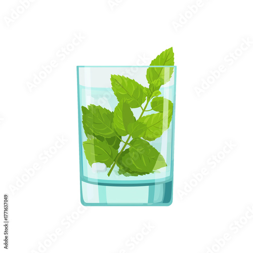 flat 2D icon vector illustrator of mojito glass with mint leaves
