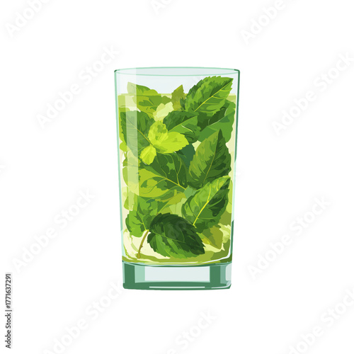 flat 2D icon vector illustrator of mojito glass with mint leaves