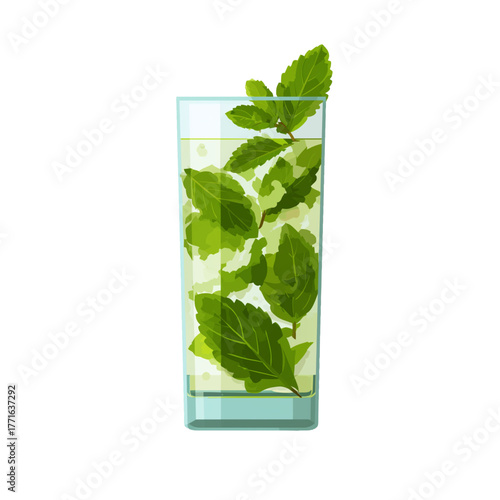 flat 2D icon vector illustrator of mojito glass with mint leaves