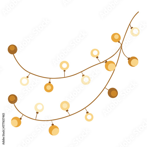 Warm amber and white globe string lights on a twine garland