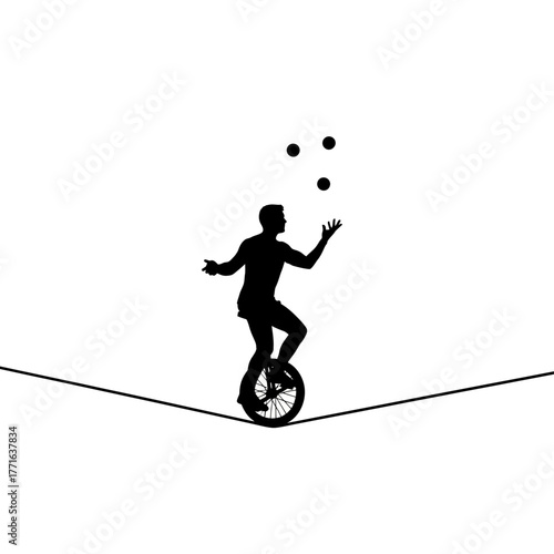 Unicyclist Juggling Balls Silhouette Circus Performance Balance Vector Illustration