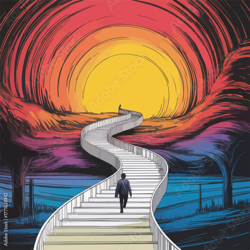 Tunnel road to the city vector illustration with winding line highway pattern design