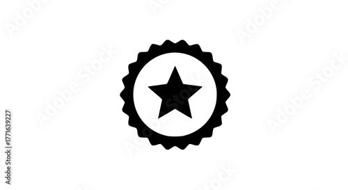 Jagged round star black white icon 