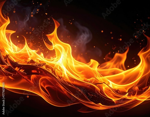 Fiery Inferno Abstract Illustration with Dynamic Flames and Black Background