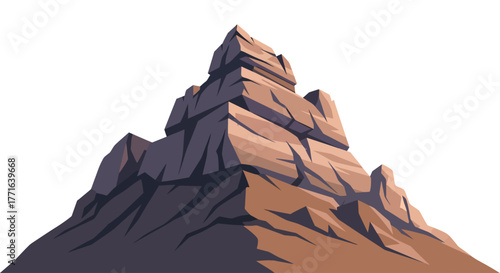 A stylized illustration showcasing a rugged mountain peak with sharp edges, rendered in a gradient.