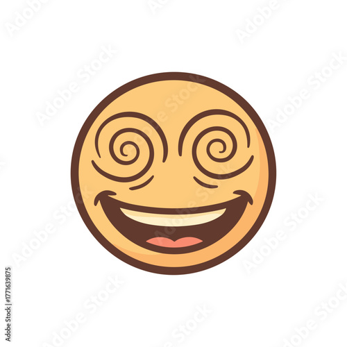 Hypnotized swirly eyes emoji, Funny face icon logo flat vector design