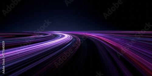 Streaks of vibrant purple light form a curved path against a dark background.