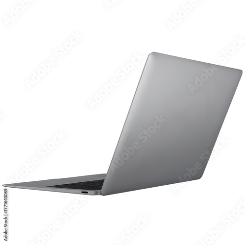 Isolated silver laptop angle view on white background modern technology and design