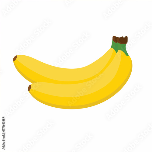 A bunch of two ripe yellow bananas, , showcasing their smooth skin and curved shape, perfect for healthy eating and tropical fruit themes