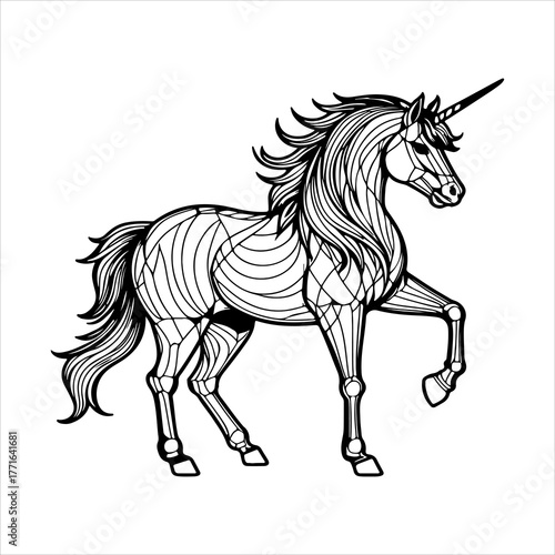 A Magical Sparkling Dancing Unicorn Illustration Vector Graphic, Showcasing Fantasy and Joy in a Flat Design Whimsical Style for Digital Dreamy Kids Graphics.