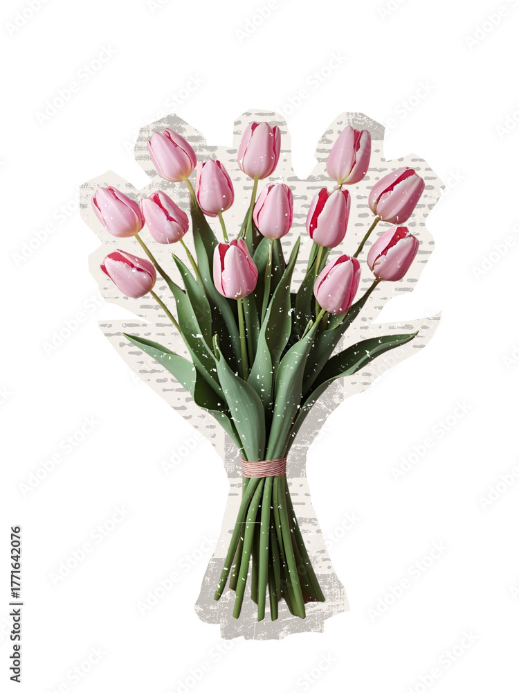Obraz premium pink tulips in vase on scrapbook collage