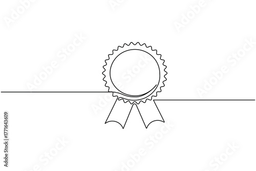 Award medal with ribbon continuous one line drawing minimalist winning award badge vector illustration